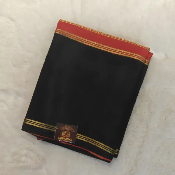 Baby pink and black 2D pure crepe silk saree 120gsm