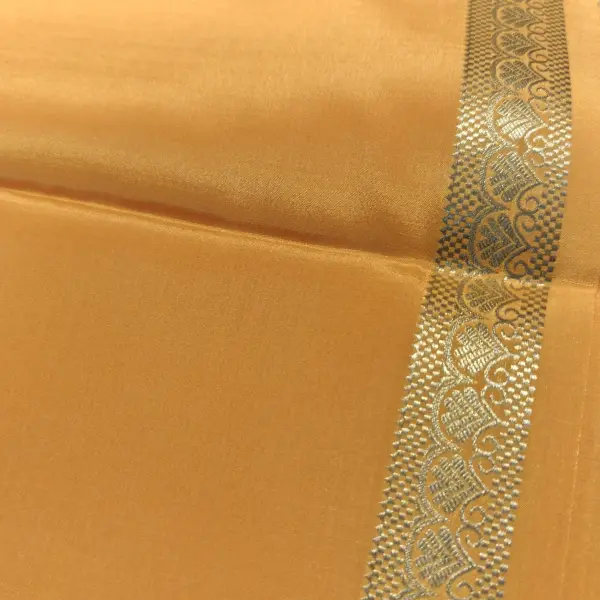 Mustard yellow plain Pure Mysore crepe silk saree 120gsm