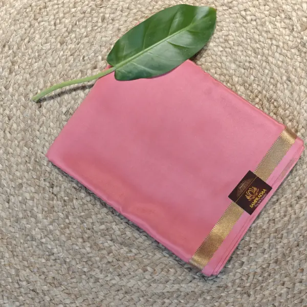 Pink plain Pure Mysore crepe silk saree 120gsm